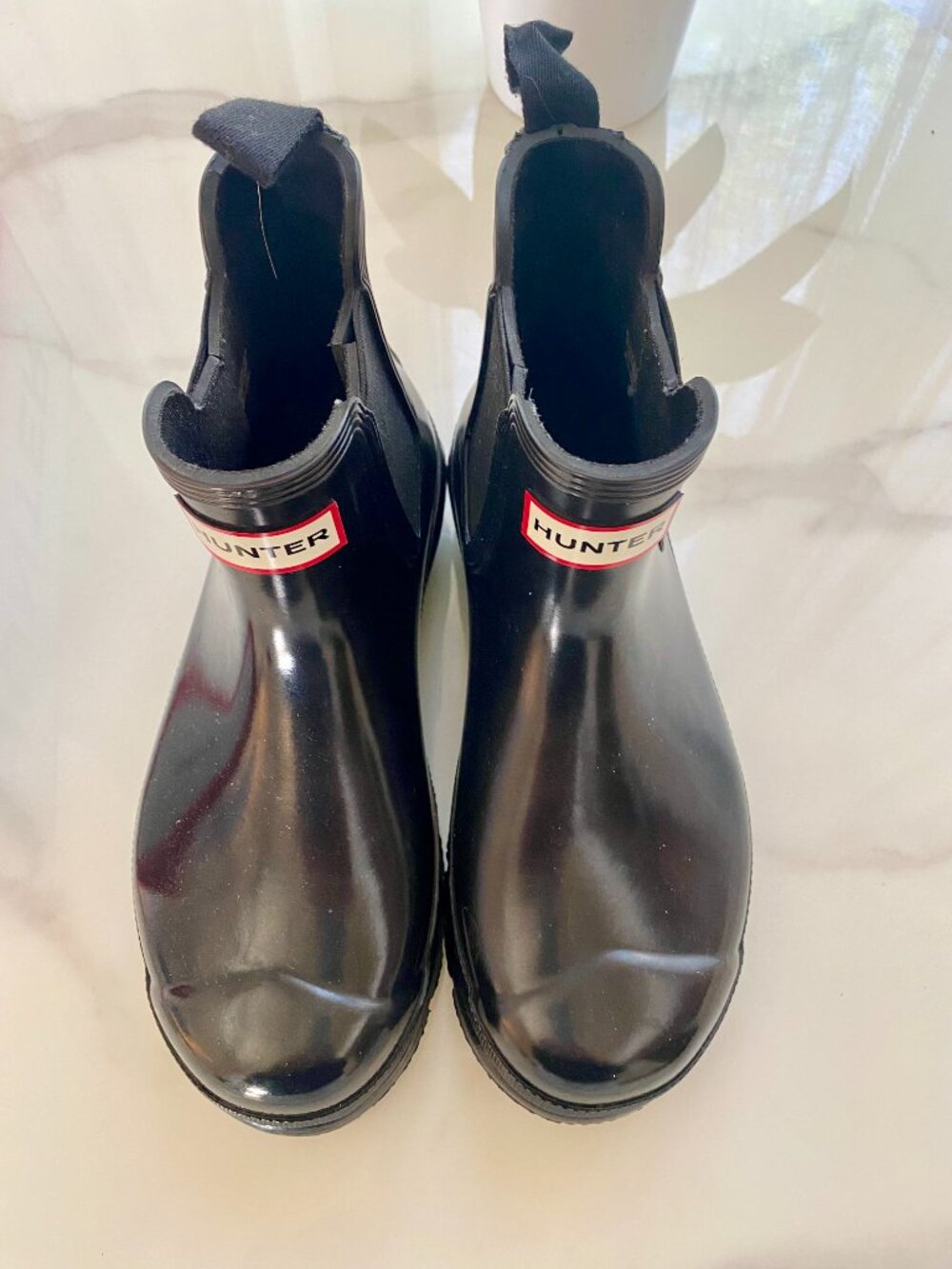 Hunter Chelsea Rain Boots - Short Black Shiny Gloss Size 7